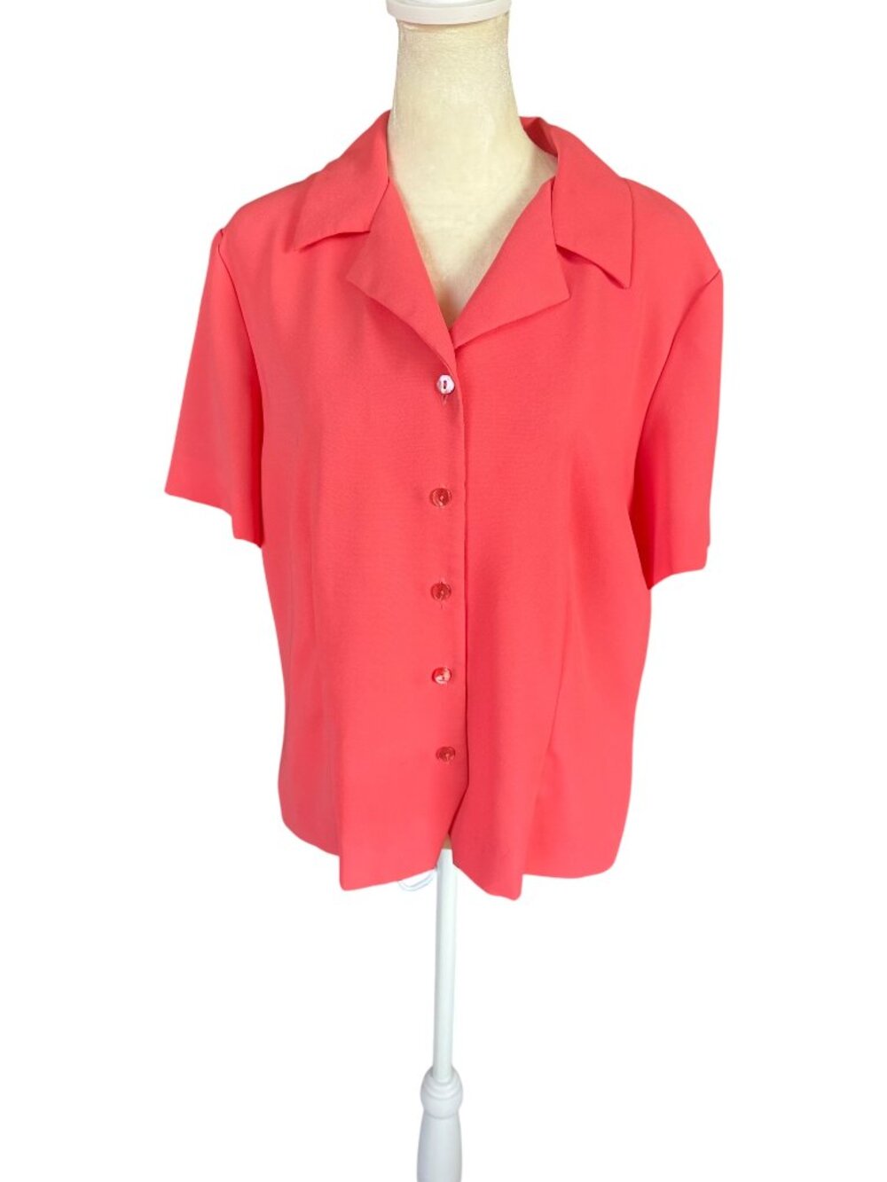 Joan Leslie women's peach short sleeve collared button down blouse lightweight